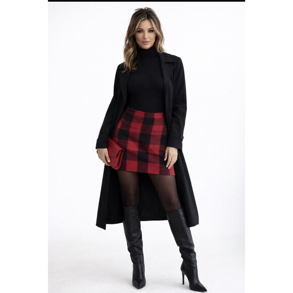 J. Crew Dresses & Skirts - J.Crew Red Black Plaid Wool Blend Mini Skirt Size 00 Classic Preppy Timeless